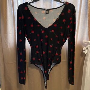 Black Floral Long Sleeve Bodysuit